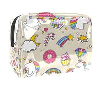 Bolsa de maquillaje impermeable con bonitos unicornios con calcomanías de elementos mágicos, bolsa de maquillaje, organizador de viaje con cremallera, bolsa de aseo pequeña para cosméticos, bolsa de