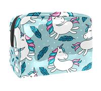 Bolsa de maquillaje impermeable con bonitos unicornios con calcomanías de elementos mágicos, bolsa de maquillaje, organizador de viaje con cremallera, bolsa de aseo pequeña para cosméticos, bolsa de