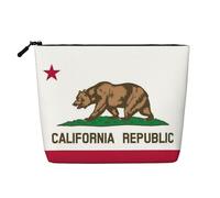 Bolsa de maquillaje impermeable con estampado de bandera del estado de California para mujer, bolsa de aseo de viaje con cremallera
