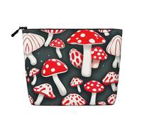Bolsa de maquillaje impermeable con estampado de setas rojas y blancas para mujer, bolsa de aseo de viaje con cremallera