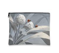 Bolsa de maquillaje inspirada en la naturaleza, bolsas de viaje para mujer, diseño de mariquita floral negra y blanca, bolsa portátil pequeña de lona con cremallera, organizador de artículos de aseo