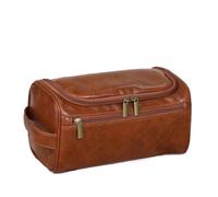 Bolsa De Maquillaje Leather Men Business Portable Storage Bag Toiletries Organizer Women Travel Cosmetic Bag Hanging Waterproof Wash Pouch Makeup Bag(Brown)