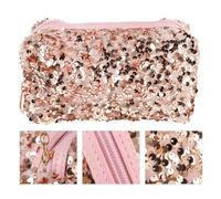 Bolsa de Maquillaje Lentejuelas, Cuadrada, Gran Capacidad, Rosa | Oxford y Velour, Cierre de Cremallera, Portátil y Ligera, Adecuado para Viaje y Organización Diaria
