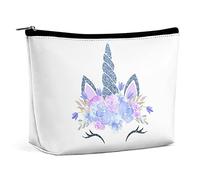 Bolsa de Maquillaje Lindo Unicornio Brillante artístico Impermeable Bolsa de cosméticos para Bolso de Cuero PU Bolsa de Maquillaje con Cremallera, Bolsa de Aseo de Viaje para Mujer