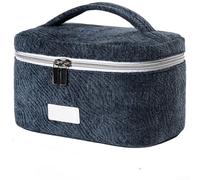 Bolsa de maquillaje lista para viajar con compartimentos interiores divididos de alta capacidad y bolsillos de malla transparente para una rápida identificación visual (azul)