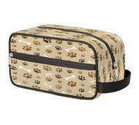 Bolsa de maquillaje marrón con huesos de pata de perro para mujeres, hombres, niños, niñas, niños, bolsa de lavado de perros, bolsa de aseo de viaje, artículos de tocador, organizador de cosméticos,