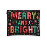 Bolsa de maquillaje Merry and Bright, colorida bolsa de viaje para cosméticos, organizador portátil de lona con cremallera, bolsa de aseo navideña para el cuidado de la piel, Negro, 7x9 Inch