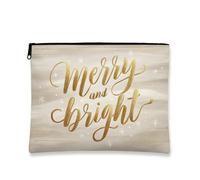 Bolsa de maquillaje Merry and Bright, elegante bolsa de viaje para cosméticos para mujer, organizador portátil de lona con cremallera, bolsa de aseo navideña para el cuidado de la piel, Beige, 7x9