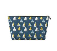 Bolsa de maquillaje minimalista con estampado de velero, neceser de viaje para mujeres, bonito organizador de maquillaje de cuero