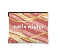 Bolsa de maquillaje moderna, bolsa de viaje artística Hello Winter para mujer, organizador portátil de lona con cremallera, bolsa de aseo para el cuidado de la piel de vacaciones, Melocotón, 7x9 Inch