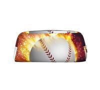 Bolsa de maquillaje naranja para sóftbol en llamas, estuche de cuero, neceser de viaje, bolsa de cosméticos, bolsa de almacenamiento diario para mujer, Gold, Talla única
