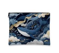 Bolsa de maquillaje náutica, diseño de ballena de vida marina, bolsa de viaje portátil para mujeres, pequeño organizador de lona con cremallera, regalo temático del océano para el cuidado de la piel y