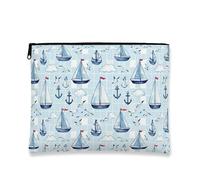 Bolsa de maquillaje náutica para velero, bolsa de viaje vintage para mujer, organizador portátil de lona con cremallera, bolsa de aseo de playa de verano, Blue, 7x9 Inch, Velero