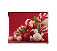 Bolsa de Maquillaje navideña, Neceser de Viaje con temática de Caramelos Rojos para Mujer, Organizador portátil pequeño de Lona con Cremallera, Neceser navideño de 18 x 23 cm.