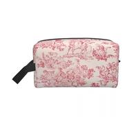 Bolsa de Maquillaje Neceser de Viaje Kawaii Toile De Jouy Rojo y Blanco for Mujer, Organizador Maquillaje cosméticos, Kit Belleza(Color 01)