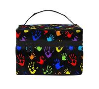 Bolsa de maquillaje negra con estampado de arcoíris, bolsa de cosméticos de viaje para mujeres y niñas, bolsa organizadora de maquillaje grande, bolsa portátil para artículos de tocador, artículos ese