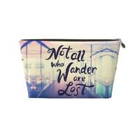 Bolsa de maquillaje Not All Those Who Wander Are Lost, bolsas de cosméticos, bolsa de aseo de viaje, bolsa de maquillaje para mujeres, organizador de bolsa de maquillaje de cuero, bonita bolsa de