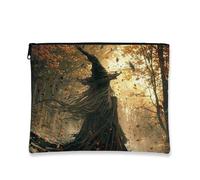 Bolsa de maquillaje otoñal, bolsa de viaje con gráfico de bruja mística para mujer, organizador portátil de lona con cremallera, bolsa de aseo para el cuidado de la piel de Halloween, Marrón, 7x9 Inch