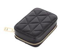 Bolsa de Maquillaje para 3 Pintalabios Negro con Espejo de Cuero | Cremallera Integrada, Tamaño 10,5x7,5x3,5cm, para Viajes y Retoques, Bolso Ordenado