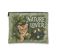Bolsa de maquillaje para amantes de la naturaleza, bolsa de viaje de cosméticos vintage con diseño de tigre floral para mujeres, organizador portátil de lona con cremallera, bolsa de aseo para