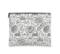 Bolsa de maquillaje para bocetos de alimentos, bolsa de viaje de cosméticos culinarios para mujeres, organizador portátil de lona con cremallera, Blanco, 7x9 Inch, Comida