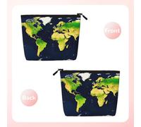 Bolsa de maquillaje para cosméticos, organizador de artículos de tocador de viaje de cáñamo falso, color dorado y negro, un paquete para múltiples usos, almacenamiento diario, mapamundi, Talla única