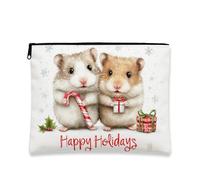 Bolsa de maquillaje para hámster, bolsa de viaje para cosméticos Happy Holidays para mujer, organizador portátil de lona con cremallera, bolsa de aseo navideña para el cuidado de la piel, Blanco, 7x9