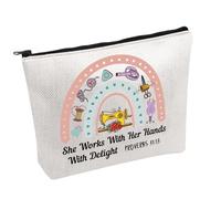 Bolsa de maquillaje para máquina de coser She Works with Her Hands with Delight Proverbs 31:13, bolsa de cosméticos, regalo para amantes de la costura, Sewing She Works B