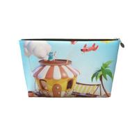 Bolsa de Maquillaje para Mujer Beach House, Bolsa de Maquillaje de Viaje de Gran Capacidad con Estampado, Bolsa de Cuero Impermeable para artículos de tocador y Afeitado, Bolsa de Mano