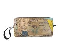 Bolsa de maquillaje para mujer, boletos antiguos, impresos, bolsas de cosméticos de gran capacidad, bolsa de aseo portátil, almacenamiento de viaje, Como se muestra en la imagen, Talla única,