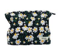 Bolsa de maquillaje para mujer, bolsa de cosméticos de pana, diseño estético, estuche para lápices, bonito organizador de maquillaje con cara sonriente con cremallera, Crisantemo negro
