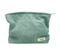 Bolsa de maquillaje para mujer, bolsa de cosméticos de pana, diseño estético, estuche para lápices, bonito organizador de maquillaje con cara sonriente con cremallera, celeste/gris