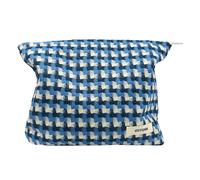Bolsa de maquillaje para mujer, bolsa de cosméticos de pana, diseño estético, estuche para lápices, bonito organizador de maquillaje con cara sonriente con cremallera, Azul (Blue Grid)