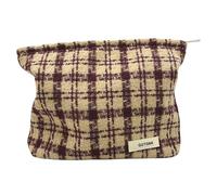 Bolsa de maquillaje para mujer, bolsa de cosméticos de pana, diseño estético, estuche para lápices, bonito organizador de maquillaje con cara sonriente con cremallera, Púrpura (Purple Check)