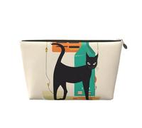 Bolsa de Maquillaje para Mujer, Bolsa de Viaje de Gran Capacidad con Estampado de Gato, Bolsa de artículos de tocador de Cuero Resistente al Agua (Arte Moderno de Mediados de Siglo)