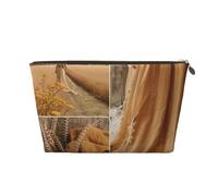 Bolsa de Maquillaje para Mujer con Estampado de The Beauty Walking In The Wheat Field, Bolsa de Maquillaje de Viaje de Gran Capacidad, Bolsa de Cuero Impermeable para artículos de tocador y Afeitado