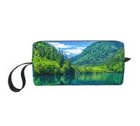 Bolsa de maquillaje para mujer, diseño de colinas verdes y agua, bolsa de cosméticos de gran capacidad, bolsa de aseo portátil, almacenamiento de viaje, Como se muestra en la imagen, Talla única,