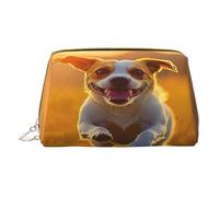 Bolsa de maquillaje para mujer, neceser, cepillo para el cuidado de la piel, organizador de viaje, bolso grande para maquillaje, accesorios, bolsa de mano, diseño de perro feliz1, Blanco, Talla única