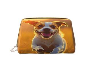 Bolsa de maquillaje para mujer, neceser, cepillo para el cuidado de la piel, organizador de viaje, bolso grande para maquillaje, accesorios, bolsa de mano, diseño de perro feliz1, Blanco, Talla única