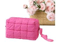 Bolsa de maquillaje para mujer, organizador moderno monocolor, bolsa de viaje acolchada, para mamá, esposa, novia, loción, lápiz de cejas, sombra de ojos, lápiz corrector, camping, Rosa caliente., ver