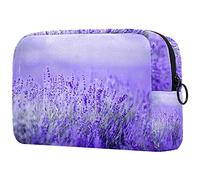 Bolsa de maquillaje para mujer y niña, diseño de flor de lavanda, color morado malva, espaciosa, bolsa de cosméticos con cremallera, Multicolor 02, 18.5x7.5x13cm/7.3x3x5.1in, Estuche de belleza
