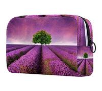 Bolsa de maquillaje para mujer y niña, diseño de flor de lavanda, color morado malva, espaciosa, bolsa de cosméticos con cremallera, Multicolor 06, 18.5x7.5x13cm/7.3x3x5.1in, Estuche de belleza