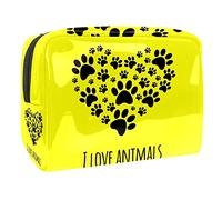 Bolsa de maquillaje para mujer y niña, diseño de huellas de perro y gato, espaciosa, bolsa de cosméticos con cremallera, Multicolor 06, 18.5x7.5x13cm/7.3x3x5.1in, Estuche de belleza