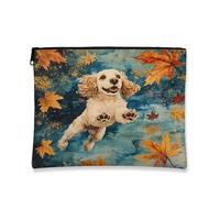Bolsa de maquillaje para perros Cocker Spaniel de otoño, bolsa de viaje de lujo con hojas de arce para mujeres y niñas, organizador portátil de lona con cremallera, bolsa de aseo para mascotas, 7 x 9