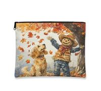 Bolsa de maquillaje para perros Cocker Spaniel de otoño, bolsa de viaje para cosméticos de hojas de espantapájaros de otoño para mujeres y niñas, cachorro, organizador portátil de lona con cremallera