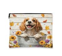 Bolsa de maquillaje para perros Cocker Spaniel de otoño, bolsa de viaje para cosméticos de hojas de flores de madera otoñal para mujeres, regalos para niñas, cachorros, organizador portátil pequeño de