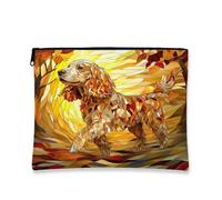 Bolsa de maquillaje para perros Cocker Spaniel de otoño, bolsa de viaje para cosméticos, vitrales de otoño para mujeres, organizador portátil de lona con cremallera, bolsa de aseo para mascotas, 7 x 9
