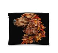 Bolsa de maquillaje para perros Cocker Spaniel de otoño, bolsa de viaje para mujeres y niñas, organizador portátil de lona con cremallera, bolsa de aseo para mascotas, 7 x 9 pulgadas