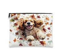 Bolsa de maquillaje para perros Cocker Spaniel de otoño, bonita bolsa de viaje para cosméticos de hojas de arce otoñales para mujeres, organizador portátil de lona con cremallera, bolsa de aseo para