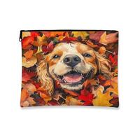 Bolsa de maquillaje para perros Cocker Spaniel de otoño, divertida bolsa de viaje para cosméticos de hojas de arce otoñales para mujeres, regalos para niñas, organizador portátil de lona con